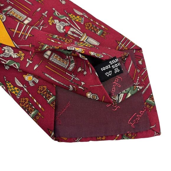 Salvatore Ferragamo Mens Tie Vases Wine Red & Blue Silk 3.5" (W) x 56.5" (L) guc - Picture 5 of 12